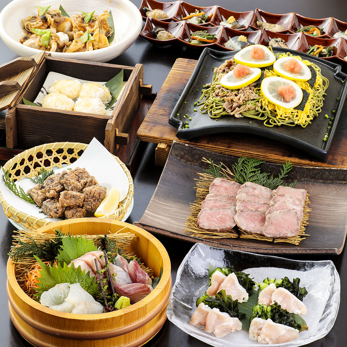山海の幸と瓦そばの宴 2.5時間飲み放題付 全9品 6,000円(税込)